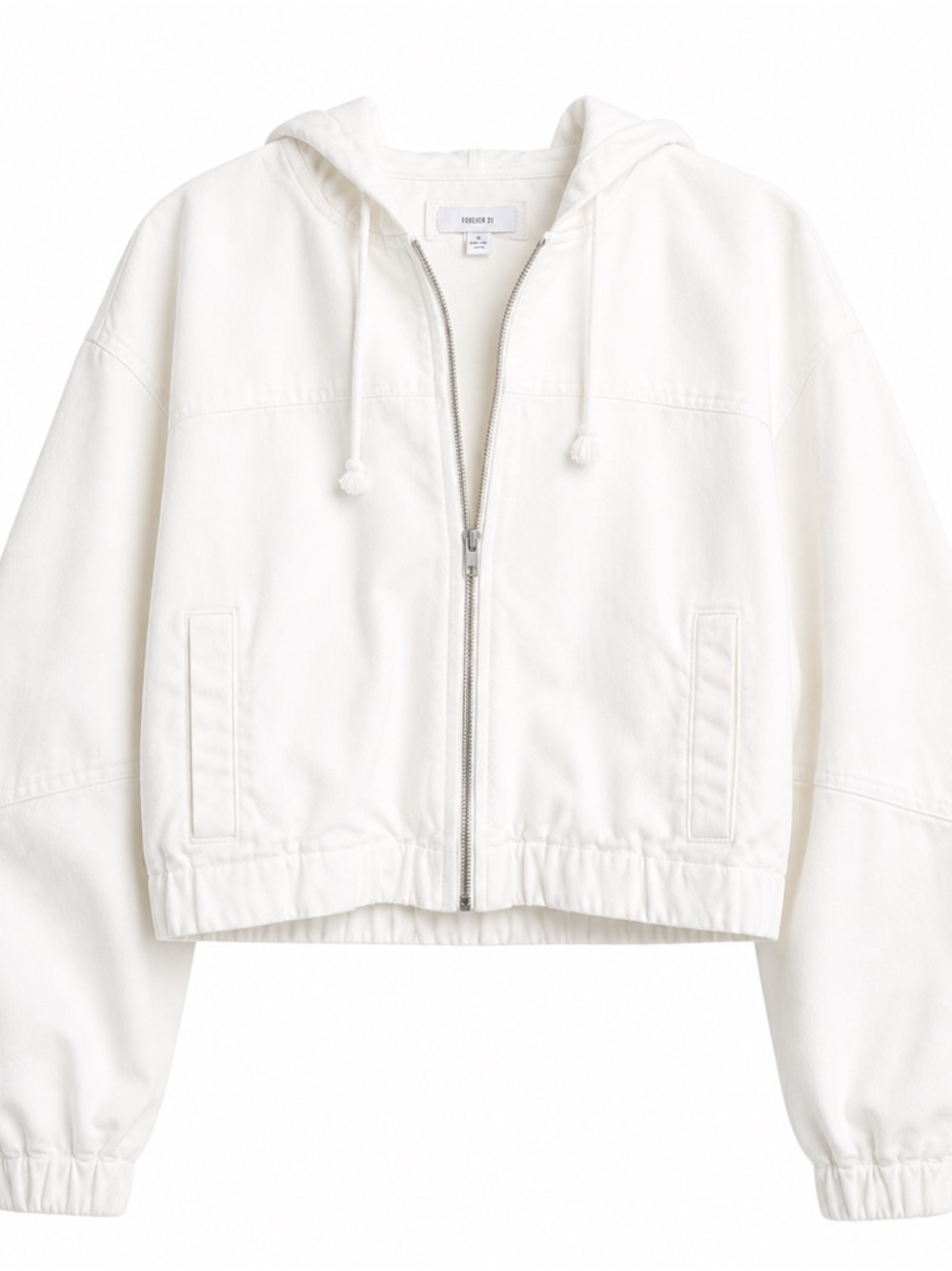 Forever 21 White Cropped Zip-Up Hoodie Jacket